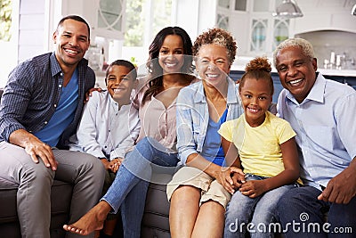 Group portrait of multi generation black family at home Stock Photo