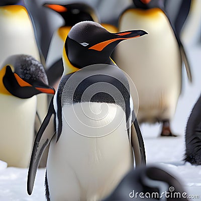 A group portrait of penguins huddling together for warmth in Antarctica3 Stock Photo