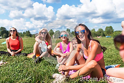 Group portrait of smiling friends friendship, leisure, summer. Stock Photo