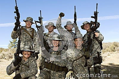 Group Portrait Of Soldiers On Field Stock Photo