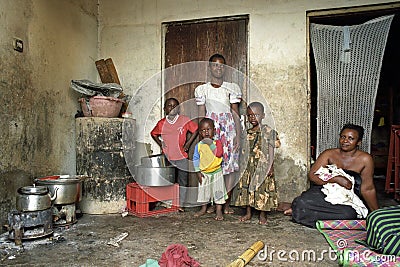 Group portrait Ugandan family in slum Editorial Stock Photo