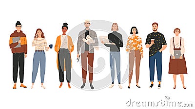 Group portrait of young creative people professionals Vector Illustration