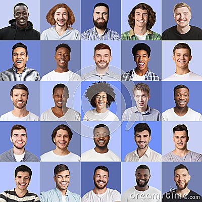 Group of portraits of diverse handsome men Stock Photo