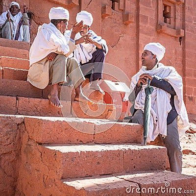 Group of priests outside of a church, Lalibela, Ethiopia Editorial Stock Photo