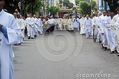 Group of priests are seen during the Corpus Christ procession Editorial Stock Photo