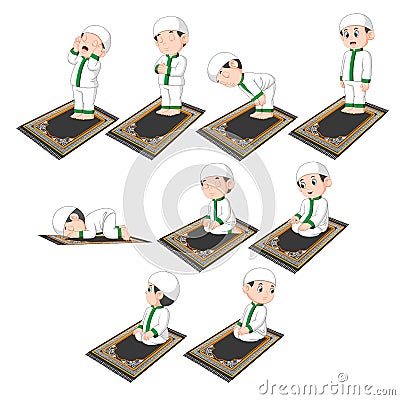 A group of procedures of praying doing by the cute boy Vector Illustration