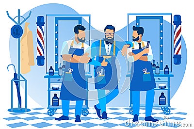 Group of Professional Cool Young Bearded Barbers Vector Illustration