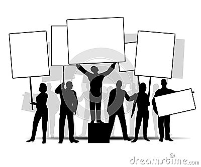 Group of Protesters With Signs Cartoon Illustration