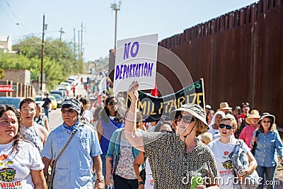 Group protesting deportation of veterans at USA and Mexico border Editorial Stock Photo