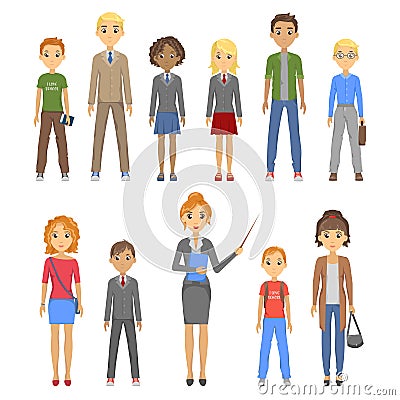 Group of pupils of different races Vector Illustration