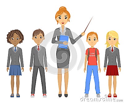 Group of pupils of different races Vector Illustration