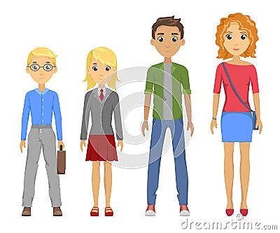 Group of pupils of different races Vector Illustration