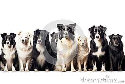 Group purebred beautiful breed of dog border collie, background nature isolate. Stock Photo