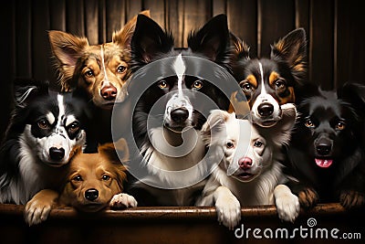 Group purebred beautiful breed of dog border collie, background nature isolate. Stock Photo