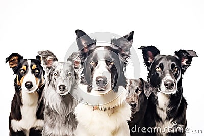 Group purebred beautiful breed of dog border collie, background nature isolate. Stock Photo