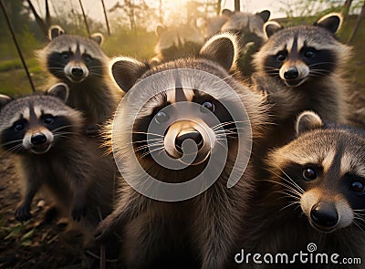 A group of raccoons Stock Photo