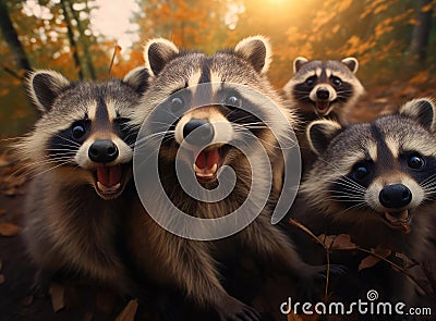 A group of raccoons Stock Photo