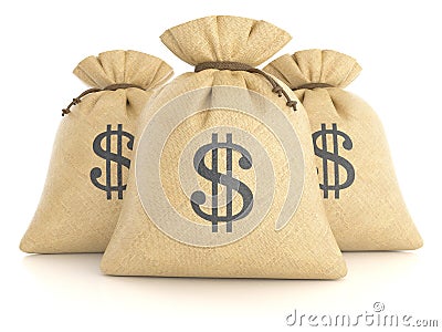 Group of rag bags with dollars Stock Photo