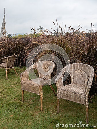 Group of the rattan chairs for relaxing Stock Photo