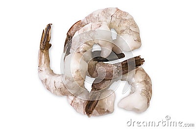 Group of raw frozen giant prawns without shell and head Stock Photo