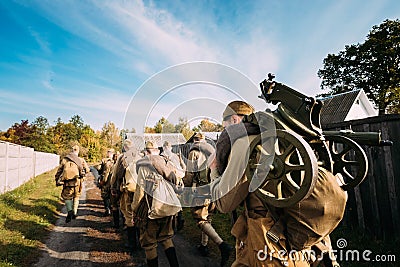 Group Of Re-enactors Dressed As Soviet Russian Red Army Infantry Editorial Stock Photo