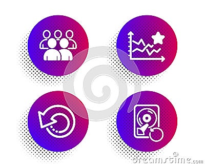 Group, Recovery data and Ranking stars icons set. Recovery hdd sign. Developers, Backup info, Winner results. Vector Vector Illustration