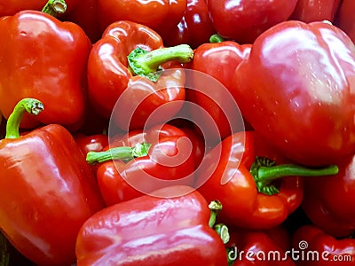 Group of red bell peppers Stock Photo