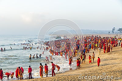 Hindu people in red clothes Editorial Stock Photo