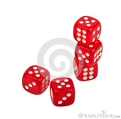 Group of red dice dice with dots, casino, gambling, board game, table game Stock Photo