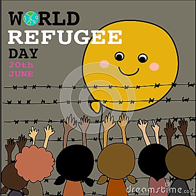 World refugee day with flower hand drawn cartoon vector Vector Illustration