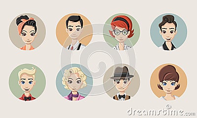 Group of retro people Vector Illustration