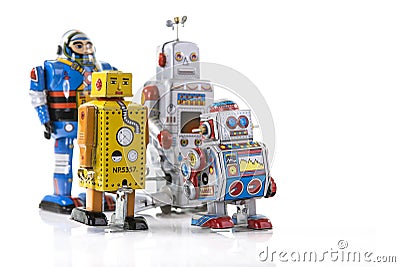 Group of Retro Tin Robots Editorial Stock Photo