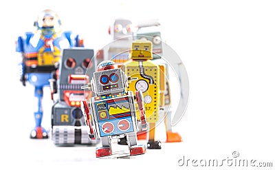 Group of Retro Tin Robots Editorial Stock Photo