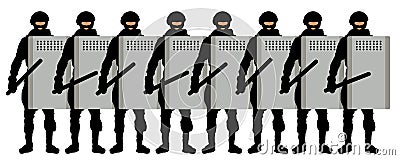 Group of riot police with shields and batons Vector Illustration