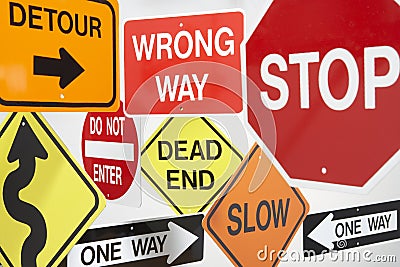 Group Of Road Signs Stock Photo