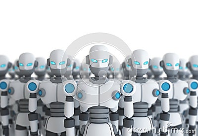 Group of robot on white, artificial intelligence Cartoon Illustration