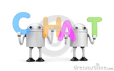 Group of robots with word CHAT Cartoon Illustration