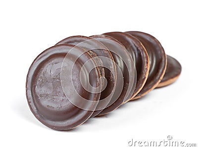 Group of round delicious glazed chocolate chip cookies Stock Photo