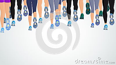 Group running people legs Vector Illustration