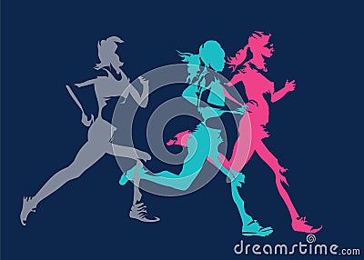 Group of running women, isolated silhouettes Vector Illustration