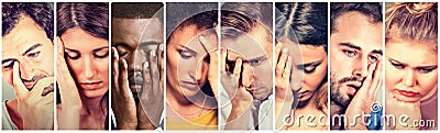 Group of sad depressed people. Unhappy men women Stock Photo