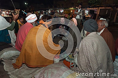 Group of Sadhus play in local musical instruments in Orchha Editorial Stock Photo