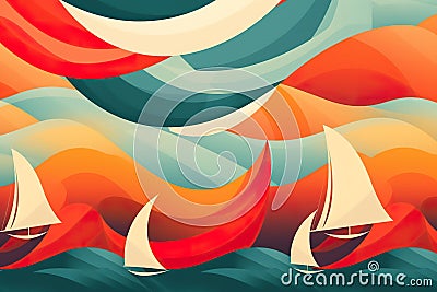 A group of sailboats floating on top of a body of water. Generative AI image. Stock Photo