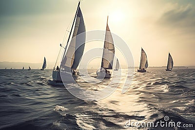 a group of sailboats in the ocean on a sunny day Stock Photo