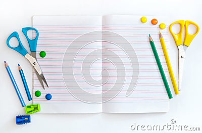 Group of school objects on a white background Stock Photo