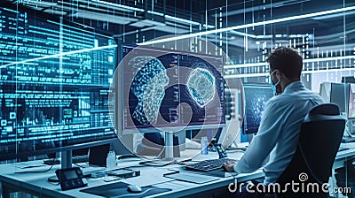 A group of scientists are working on computers in a lab AIG41 Stock Photo