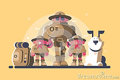 Group of scouts with rucksack Vector Illustration