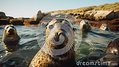 A group of seals basking in the sun. AI Generative Stock Photo