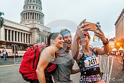 Group selfie before Marabana, Havana annual marathon run Editorial Stock Photo