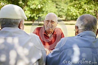 Group of senior men having fun and laughing in park Stock Photo